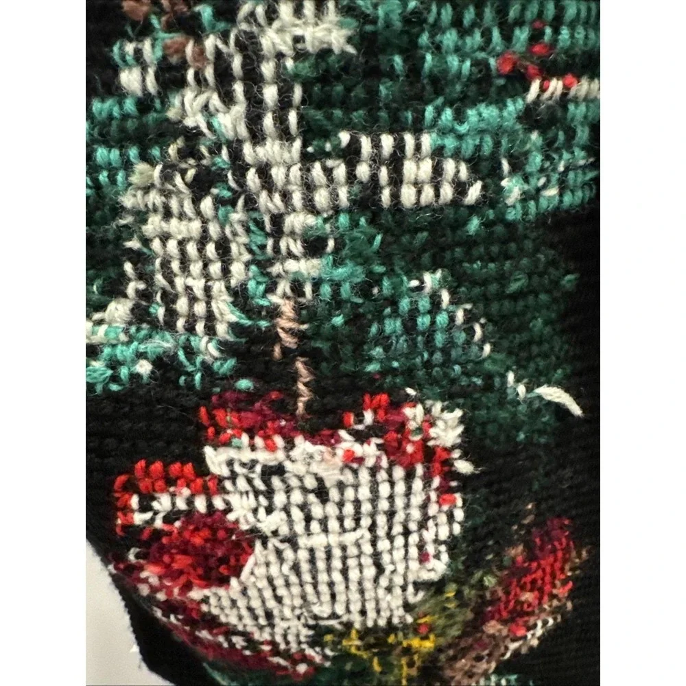 VTG Scandinavian Embroidered Cross Stitch Knit Bell Pull Wall Hanging Floral 40